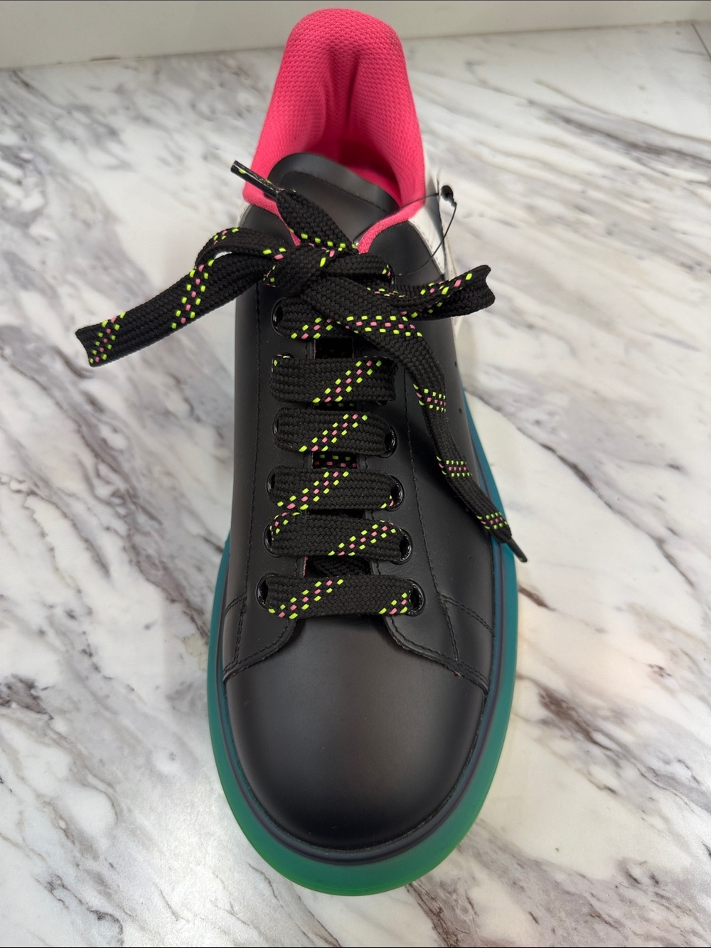 Alexander McQueen Black Sneaker with Pink Liner and Neon Accents